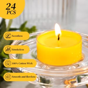 Tea Lights Candles Unscented 24 Pack Smokeless Dripless with 4 Hour, Small Votive Candle for Home, Pool, Shabbat, Weddings & Emergencies