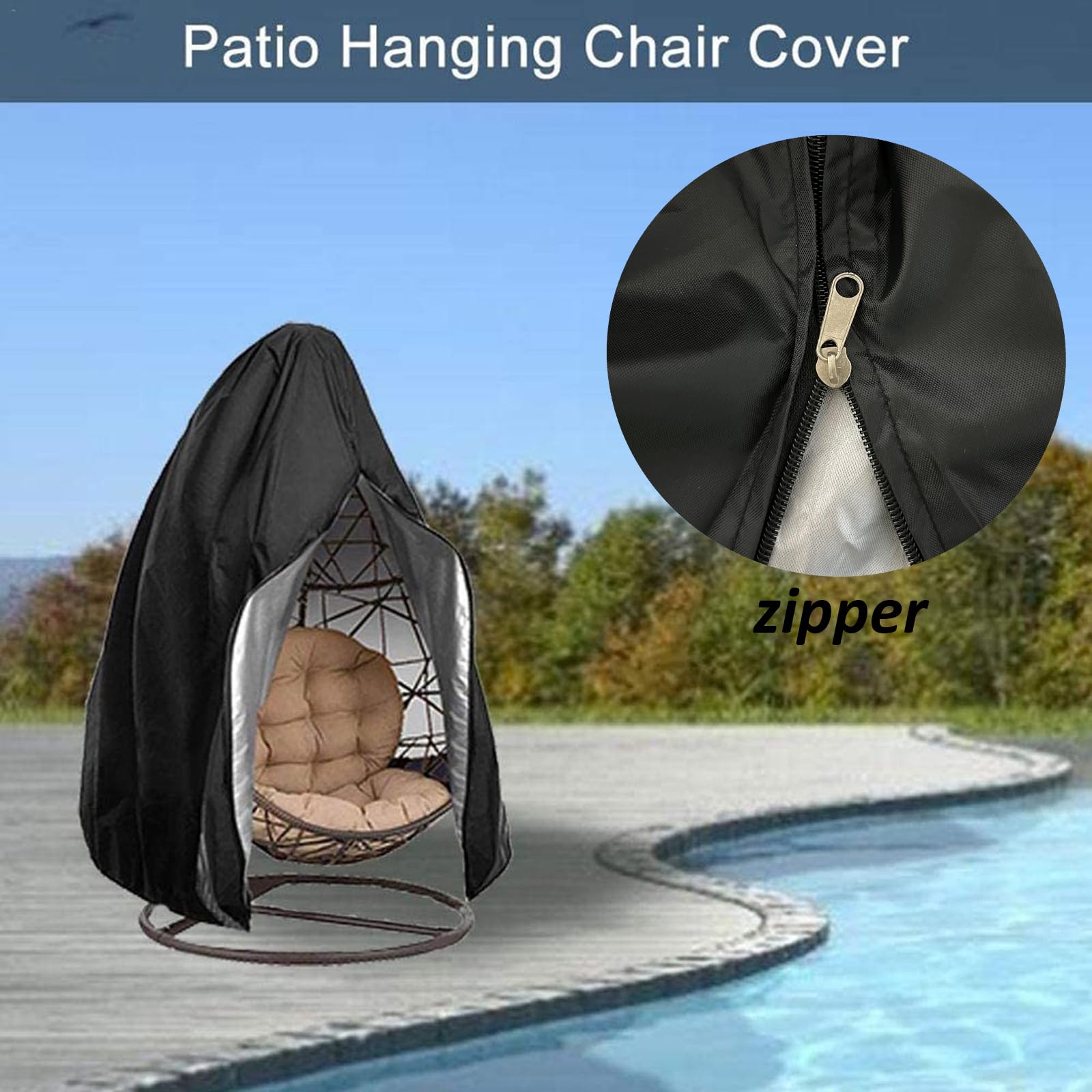 MerwDeeyt Egg Chair Cover Waterproof Outdoor Swing Chair Cover, Patio Hanging Chair Cover Windproof Single Seat Wicker Egg Chair Covers with Zipper & Drawstring (Single Seat 75" H x 45" W)