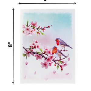 Mothers Day Card, Pop Up Valentines Day Birthday Anniversary Cards, 3D Get Well Soon Thank You Card (Size 6x8 In – Cherry Blossom Robins Couple).