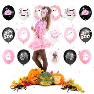 Happy Halloween Balloons, Halloween Pink White and Black Latex Balloons with Cute Ghost, Pink Pumpkin, Black Bat Designs for Halloween Party Favors, Baby Shower, Halloween Birthday Party Decorations