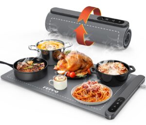 feppo food warming mat, upgrade high-tech graphene heating film, fast full surface electric warming tray with 6 level adjustable temperature and 6 hours timer, roll up food warmers for parties buffet