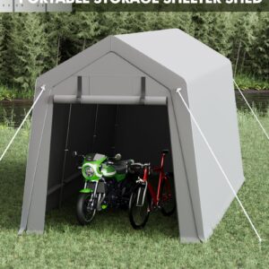 VORTEXTOVE Motorcycle Storage Sheds 7x15 FT, Portable Shed with Rolled up Zipper Door, Waterproof, Storage Tent Heavy Duty for Motorcycle, Bike, Firewood, Garden Tools, Grey