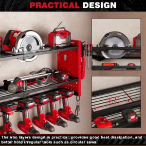 NattyDot Power Tool Organizer Wall Mount,Cordless Drill Hanger Storage Rack 8 Drill Holder,3 Layers Heavy Duty Power Tool Storage Rackr(Red)