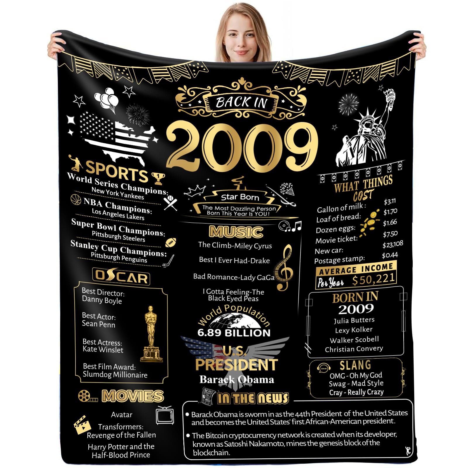 15th Birthday Gifts for Girls and Boys, Soft Comfortable Throw Blanket, Birthday Decorations for Daughter Son Grandson Granddaughter, 15 Year Old Birthday Decorations Blanket 60"X50", Back in 2009