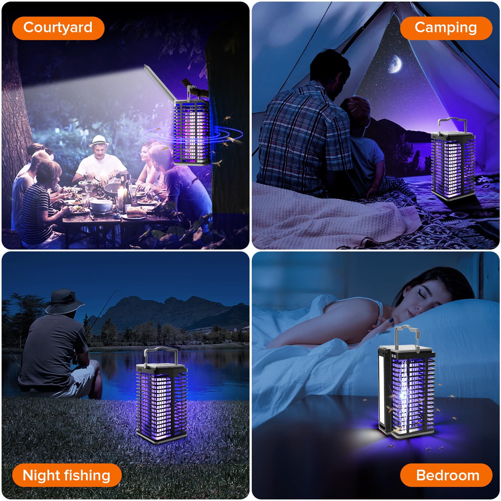 Solar Bug Zapper for Outdoor Indoor, Cordless & Rechargeable Mosquito Zapper with Reading Lamp, 4200V High Powered Mosquito Killer Insect Fly Trap 4000mAh Battery for Home, Patio, Camping