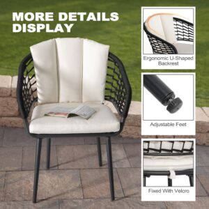 NUU GARDEN 5 Pieces Outdoor Dining Sets with Patio Aluminium Dining Table and 4 Wicker Rattan Chairs Modern Furniture Cushions Sets for Backyard Indoor Decor Kitchen,Black and Beige