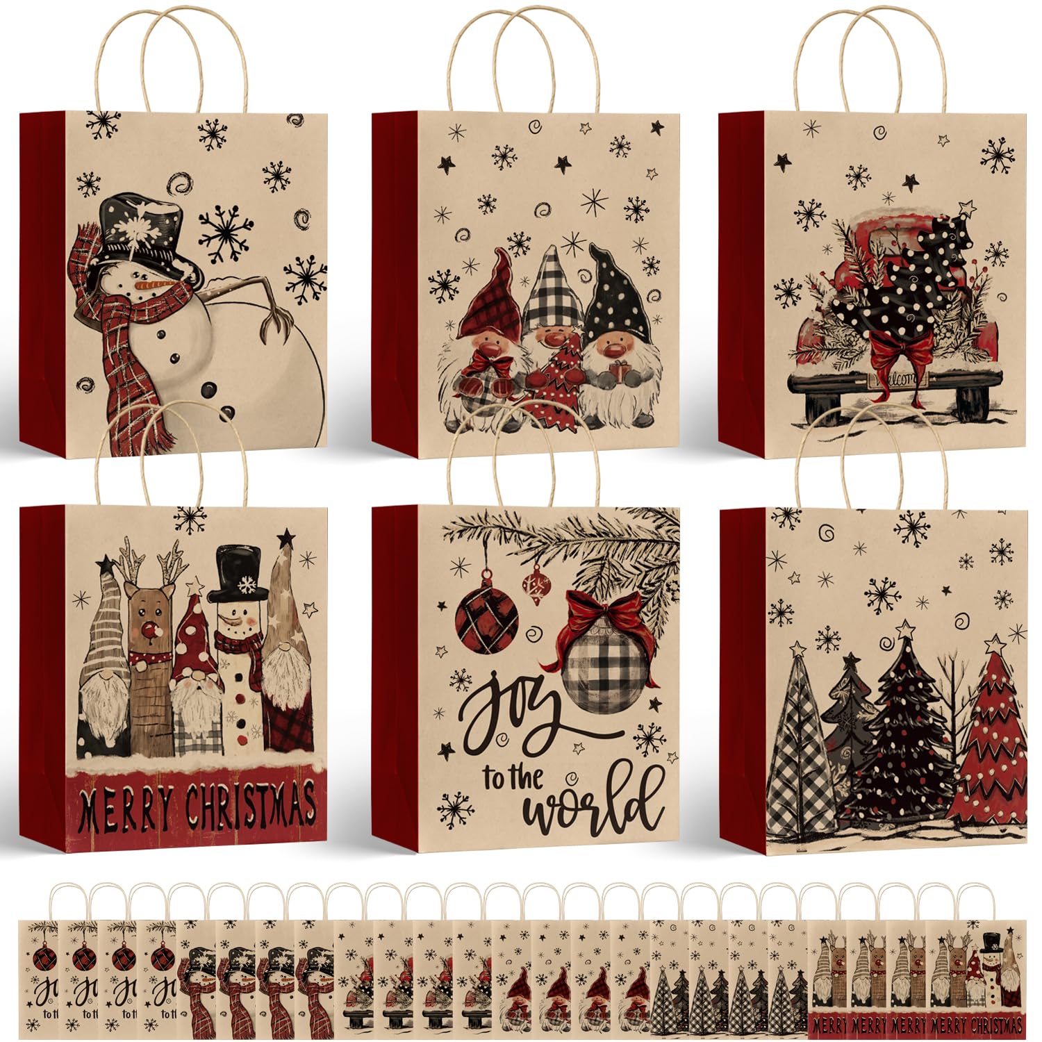 Horaldaily 24 Christmas Gift Paper Bags Bulk with handles Wrapping, Christmas Trees Santa Snowman Truck Deer Ball Ornaments Xmas Holiday Presents(24 Large)