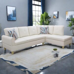 nicbex sectional couches for living room 2 pieces modern sectional sofa with right chaise sectional couch with solid frame classic l shape sectional sofa set with faux leather, white