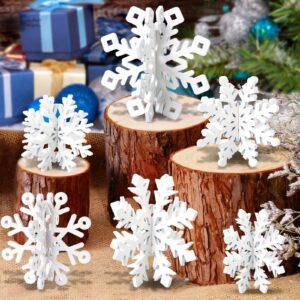 oumuamua 12 set winter christmas centerpiece table decorations - 24pcs wooden snowflakes decor 3d white snowflake tabletop decor for xmas holiday tiered tray desk winter farmhouse home decor