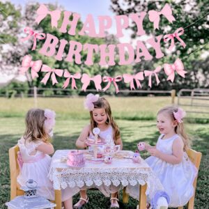 Bow Happy Birthday Banner Garland, Pre-Strung Pink Coquette Bow Birthday Banner for Girls Bow Birthday Party Decorations, Coquette Birthday Decortions, Bow Party Decorations