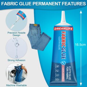 90 ML Fabric Glue, Fabric Glue for Clothing Permanent Washable, Fabric Glue Permanent for All Fabric, Cotton, Flannel, Linen, Denim, Leather, Polyester, Doll Repair, Patches