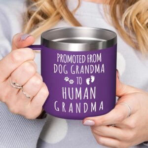 Gossby 14oz Grandma Cup Tumbler - Promoted from Dog Grandma to Human Grandma - Christmas Gift for New Grandma, First time Grandma, Soon to be Grandma - Grandma Baby Announcement Gift