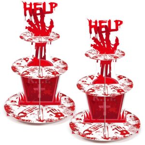 sliner 2 pcs halloween bloody cupcake stand party decorations bloody handprint cupcake holder halloween bloody help cake holder bloody dessert stand for halloween bloody horror scary party supplies