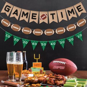 3sscha 3pcs Football Burlap Banners - Football Felt Banner Game Time Yard Line Hanging Decoration Sports Rustic Bunting Flag Photo Prop Backdrop for Baby Shower Game Day Birthday Party Favor Supplies