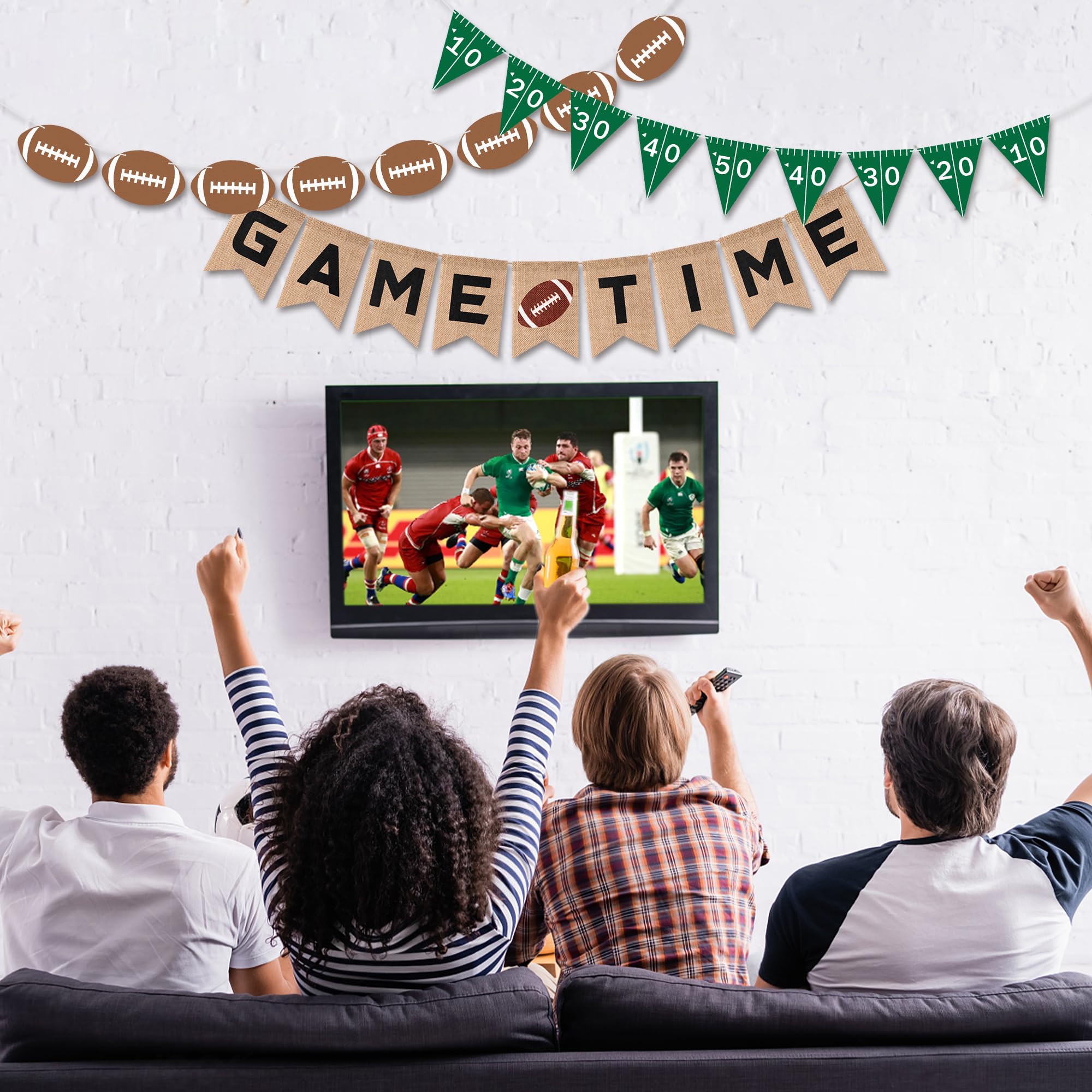 3sscha 3pcs Football Burlap Banners - Football Felt Banner Game Time Yard Line Hanging Decoration Sports Rustic Bunting Flag Photo Prop Backdrop for Baby Shower Game Day Birthday Party Favor Supplies