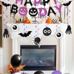 Halloween Birthday Party Decorations Balloon Banner Paper Pompom Cake Topper Hanging Swirl for Halloween Happy Boo Day Party Supplies