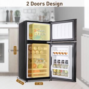 OOTDAY Compact Refrigerator, 3.4 Cu.Ft Small Fridge with Double Door, Apartment Size Refrigerator with 7 Level Adjustable Thermostat Control Perfect for Kitchen Dorm Apartment Office Black