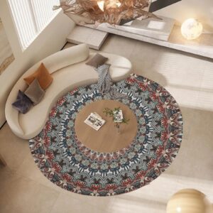 leafluxe boho round area rug 6×6 washable circle area rug for bedroom non slip low pile indoor rug circle rug vintage round rugs carpet for bathroom kitchen office room