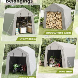 VORTEXTOVE Motorcycle Storage Sheds 7x15 FT, Portable Shed with Rolled up Zipper Door, Waterproof, Storage Tent Heavy Duty for Motorcycle, Bike, Firewood, Garden Tools, Grey