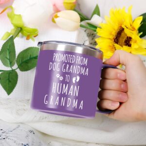 Gossby 14oz Grandma Cup Tumbler - Promoted from Dog Grandma to Human Grandma - Christmas Gift for New Grandma, First time Grandma, Soon to be Grandma - Grandma Baby Announcement Gift