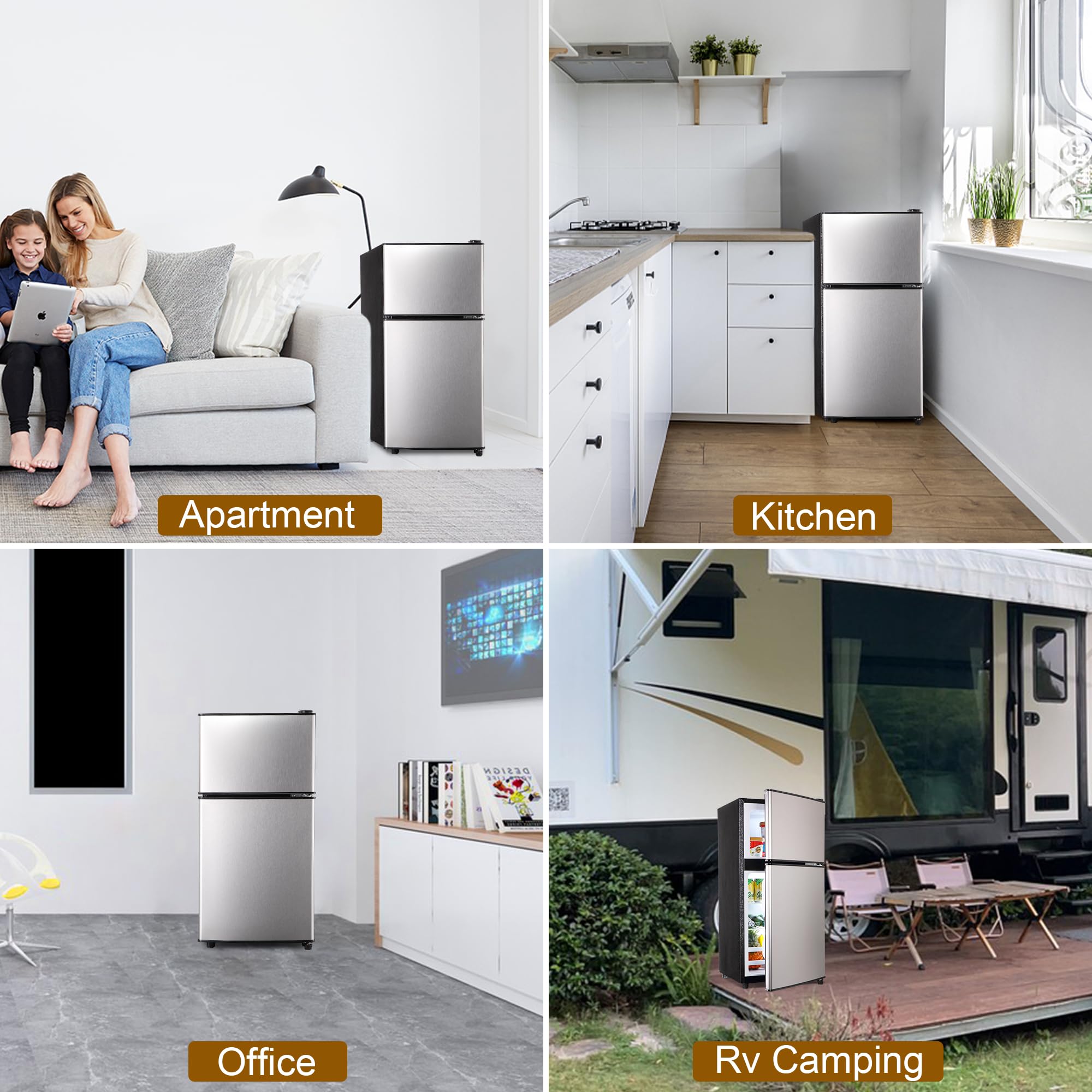 OOTDAY 4.0 Cu.Ft Mini Fridge, Apartment Refrigerator, Samll Refrigerator with Freezer, Dorm Refrigerator for Apartment, Office, Kitchen, Dorm, Compact Refrigerator with 7 Temperature Modes, Silver