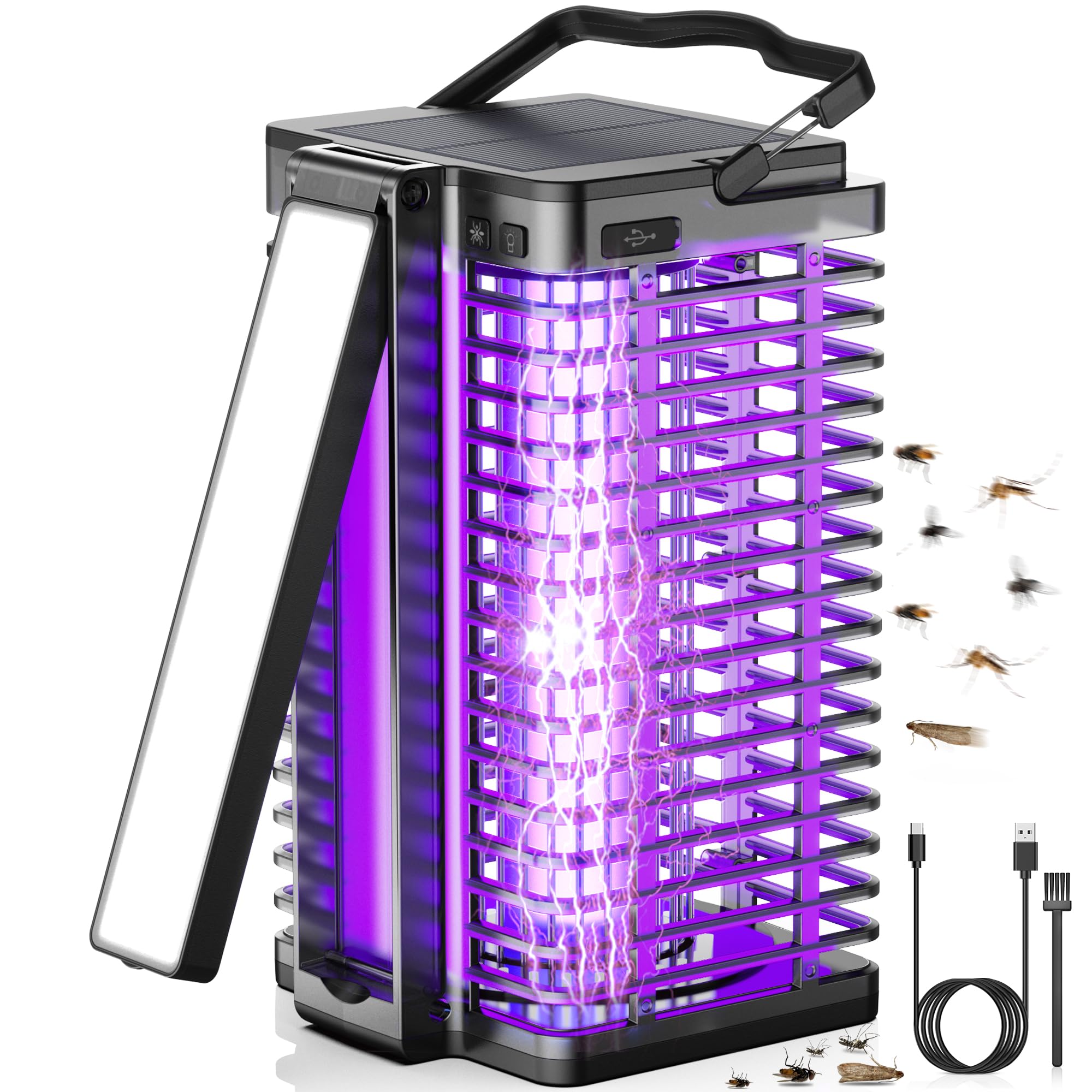 Solar Bug Zapper for Outdoor Indoor, Cordless & Rechargeable Mosquito Zapper with Reading Lamp, 4200V High Powered Mosquito Killer Insect Fly Trap 4000mAh Battery for Home, Patio, Camping