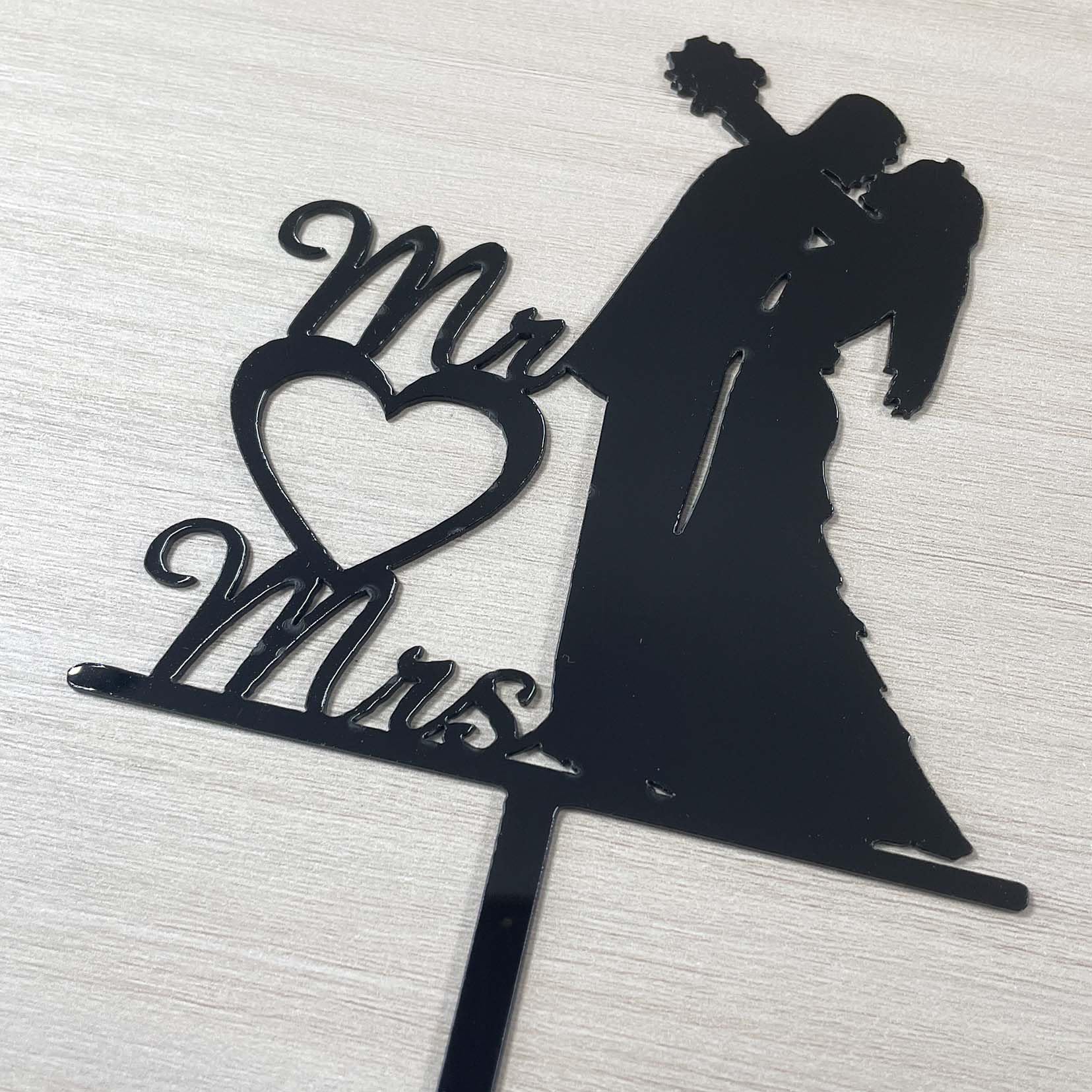 OIXCMNJQ Mr & Mrs Black Acrylic Cake Topper, Bride and Groom, Wedding Party Decorations Supplies