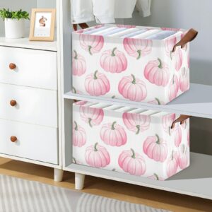 Takiito Pink Pumpkins Storage Bin for Organizing Shelves, Fabric Storage Basket with Handles for Books Toys Closet, 1 Pack