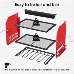 TLGREEN Power Tool Organizer Wall Mount with Charging Station, 4 Drill Holder Built in 8 Outlet Power Strip, Tools and Battery Storage Rack, for Tool Room, Garage Organization, Workshop