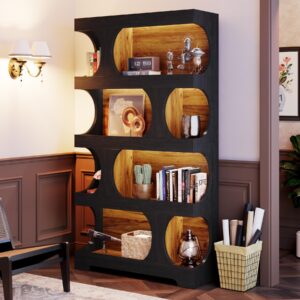 Tribesigns 71" Tall Bookcase, 4-Tier S-Shaped Bookshelf, Wood Decorative Storage Shelving, Modern Freestanding Display Shelves, Large Library Book Shelf Unit for Home Office Living Room Bedroom, Black