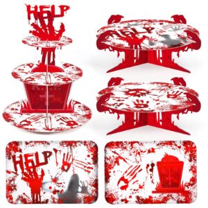 sliner 5 pcs halloween party decorations bloody cupcake stand bloody handprint cupcake holder halloween bloody cake holder halloween theme dessert stand for dessert cupcake birthday party supplies