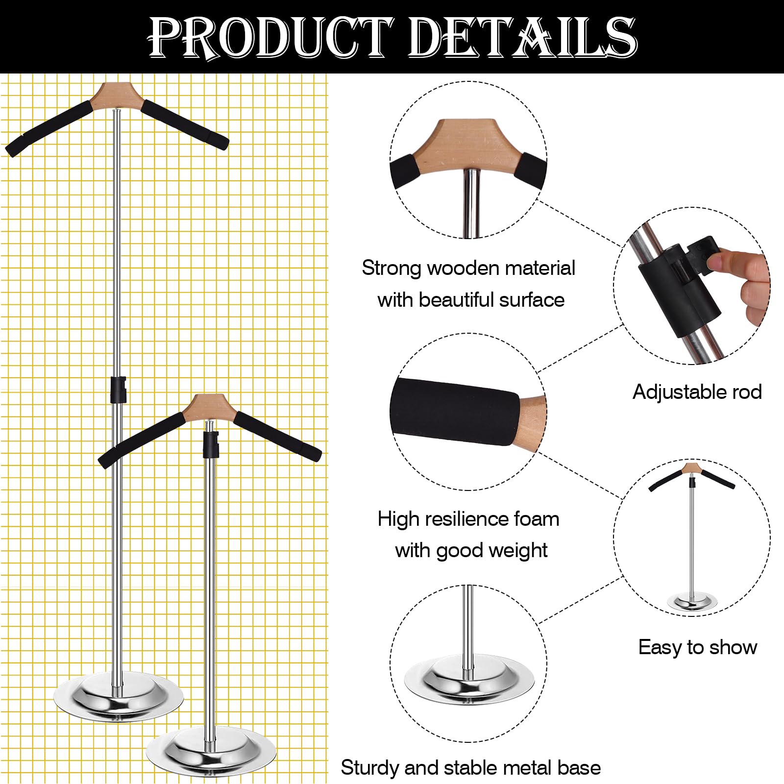 Youdaju 3 Pack Adjustable T-Shirt Display Stand,20-28" Height Shirt Display Shoulder Stand Shirt Rack Steaming Clothes Holder Sturdy Clothing Rack for Retail Vendor T Shirt Display Stand for Shops