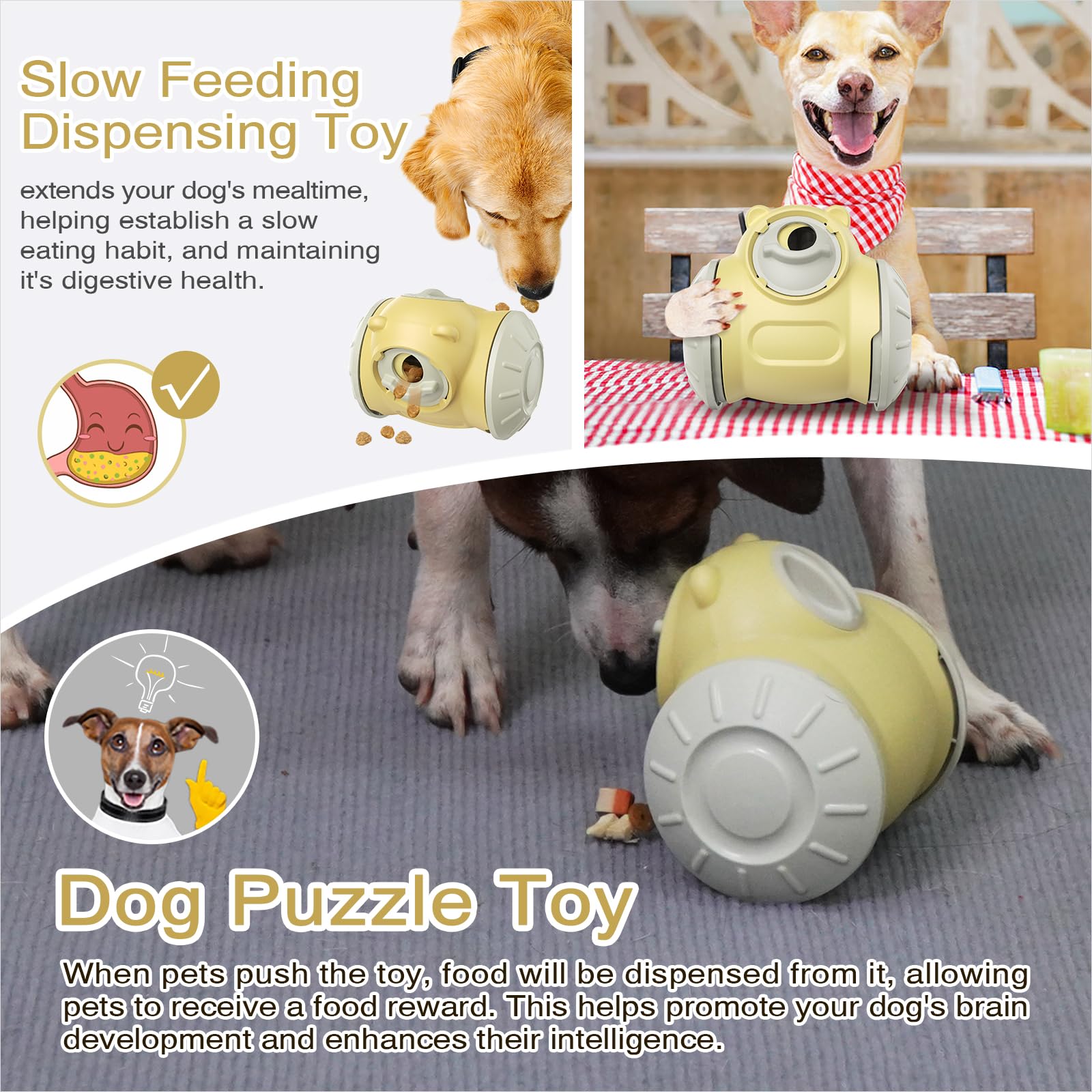 KADTC Treat Dispenser Toy for Medium/Small Chewer Breed Dogs Adjustable Food Dispensing Speed & Size of The Hole Puppy Puzzle Toy Slow Feeder Ball Doggy Interactive Game A