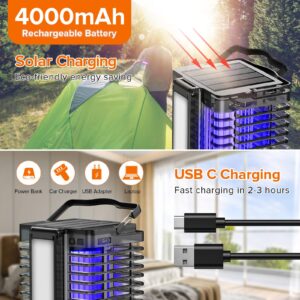 Solar Bug Zapper for Outdoor Indoor, Cordless & Rechargeable Mosquito Zapper with Reading Lamp, 4200V High Powered Mosquito Killer Insect Fly Trap 4000mAh Battery for Home, Patio, Camping