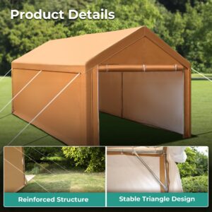 MIXPATIO 10 x 20 ft Heavy Duty Carport Car Canopy, Portable Car Port Garage Tent with Removable Sidewalls & Doors, Galvanized Car Shelter All Weather with Reinforced Steel Frame for Car, Boat, Beige