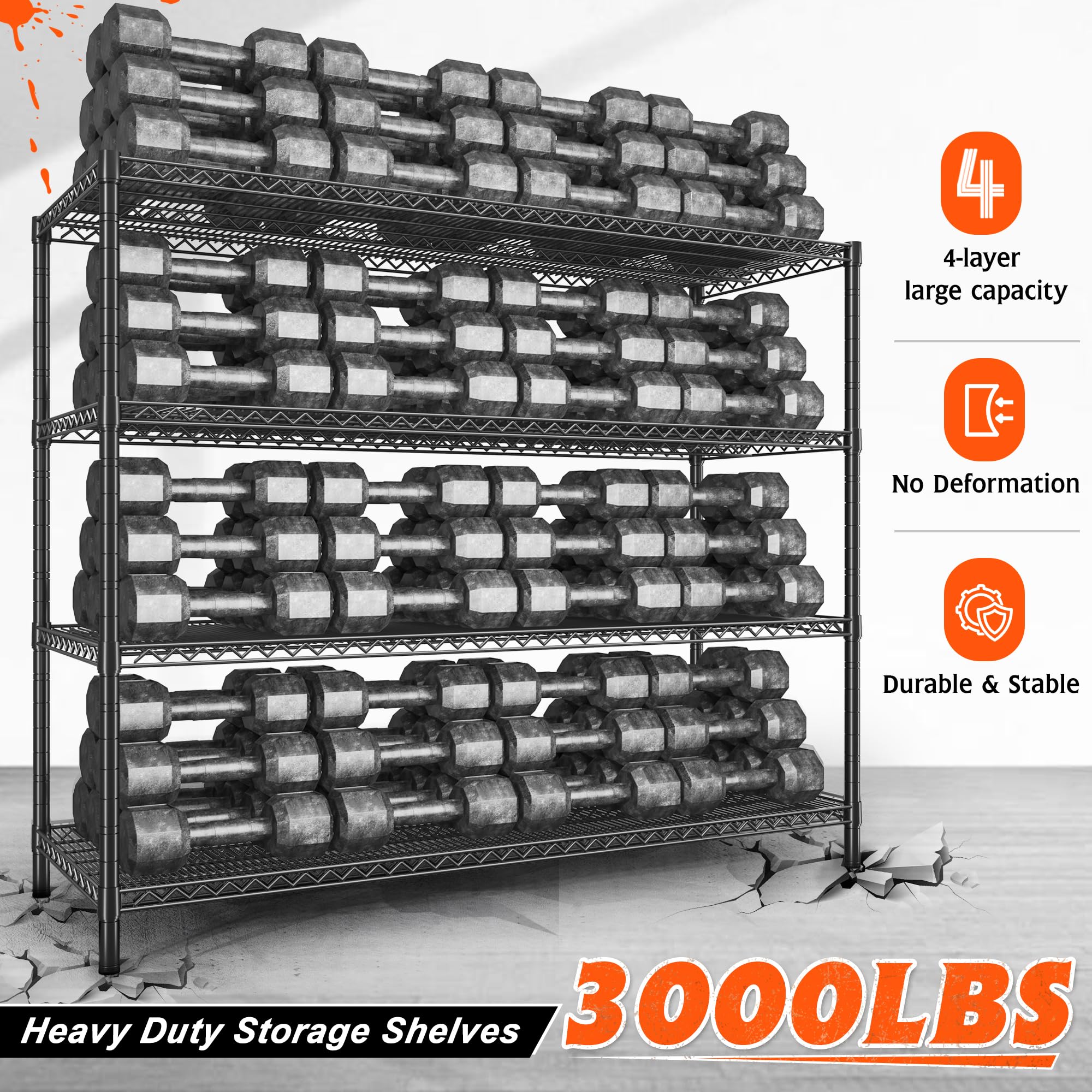 REIBII 60" W Storage Shelves 3000 LBS Wire Shelving Unit with Wheels Heavy Duty Shelving Adjustable Metal Shelves for Garage,Pantry,Kitchen,Business,Warehouse,60”W ×24”D×65.3”H