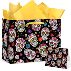 luufilx day of the dead gift bags dia de los muertos wrapping paper with greeting card halloween party gift bags trick or treat candy bags skull for halloween mexican fiesta party favors supplies