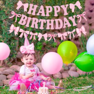 Bow Happy Birthday Banner Garland, Pre-Strung Pink Coquette Bow Birthday Banner for Girls Bow Birthday Party Decorations, Coquette Birthday Decortions, Bow Party Decorations