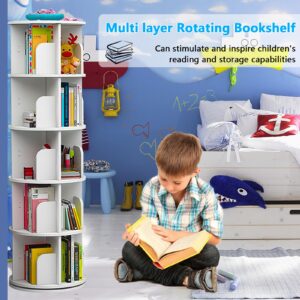 Rotating Bookshelf, Wood Bookshelf Corner Bookshelf, 360 Display 5 Tier Spinning Bookshelf Tower Lazy Susan, Tall Bookcase Storage Rack for Kids&Adults, Revolving Bookcase Book Shelf for Bedroom