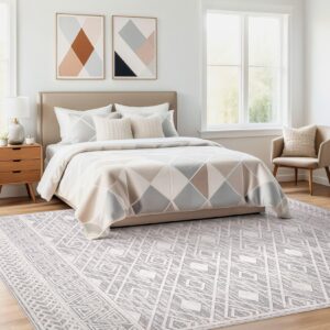 DEXIDUO Area Rugs for Living Room Rug: 9x12 Soft Washable Rugs Low Pile Non-Slip Backing Indoor Floor Rugs for Living Room Bedroom Kitchen Dining Under Table Home Office,Grey