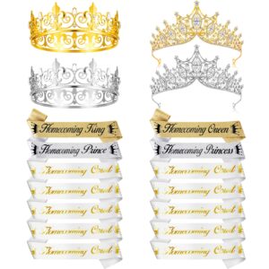 ferreve 14 pcs homecoming party prom sashes set include homecoming king queen prince princess sashes homecoming court sash with pins, 4 metal crown for men women crown school party accessories