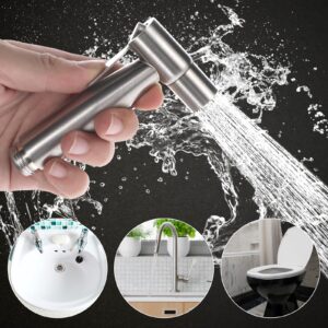 Hand Held Bidet Sprayer for Toilet, Stainless Steel Handheld Jet Spray Adjustable Water Pressure Control Bidet Sprayer Cloth Bathroom Diaper Sprayer for Feminine Hygiene, Kitchen and Toilet Cleaning