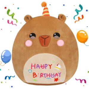 easfan birthday capybara plush pillow soft toys with happy birthday colorful embroidered stuffed animals gifts for kids adults, 12 inches