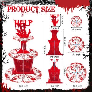 Sliner 2 PCS Halloween Bloody Cupcake Stand Party Decorations Bloody Handprint Cupcake Holder Halloween Bloody Help Cake Holder Bloody Dessert Stand for Halloween Bloody Horror Scary Party Supplies