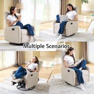 Jocisland Swivel Rocking Chair, Nursery Glider Recliner Chairs for Adults, Rocker for Living Room Bedroom, Comfy Upholstered Modern Nursing Reclining Single Sofa, Beige Linen