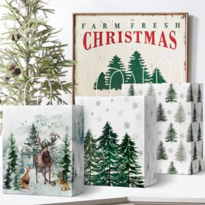 Horaldaily 24 Christmas Gift Paper Bags Bulk with handles Wrapping, Christmas Trees Snow Snowman Deer Holiday Presents(24 Large)