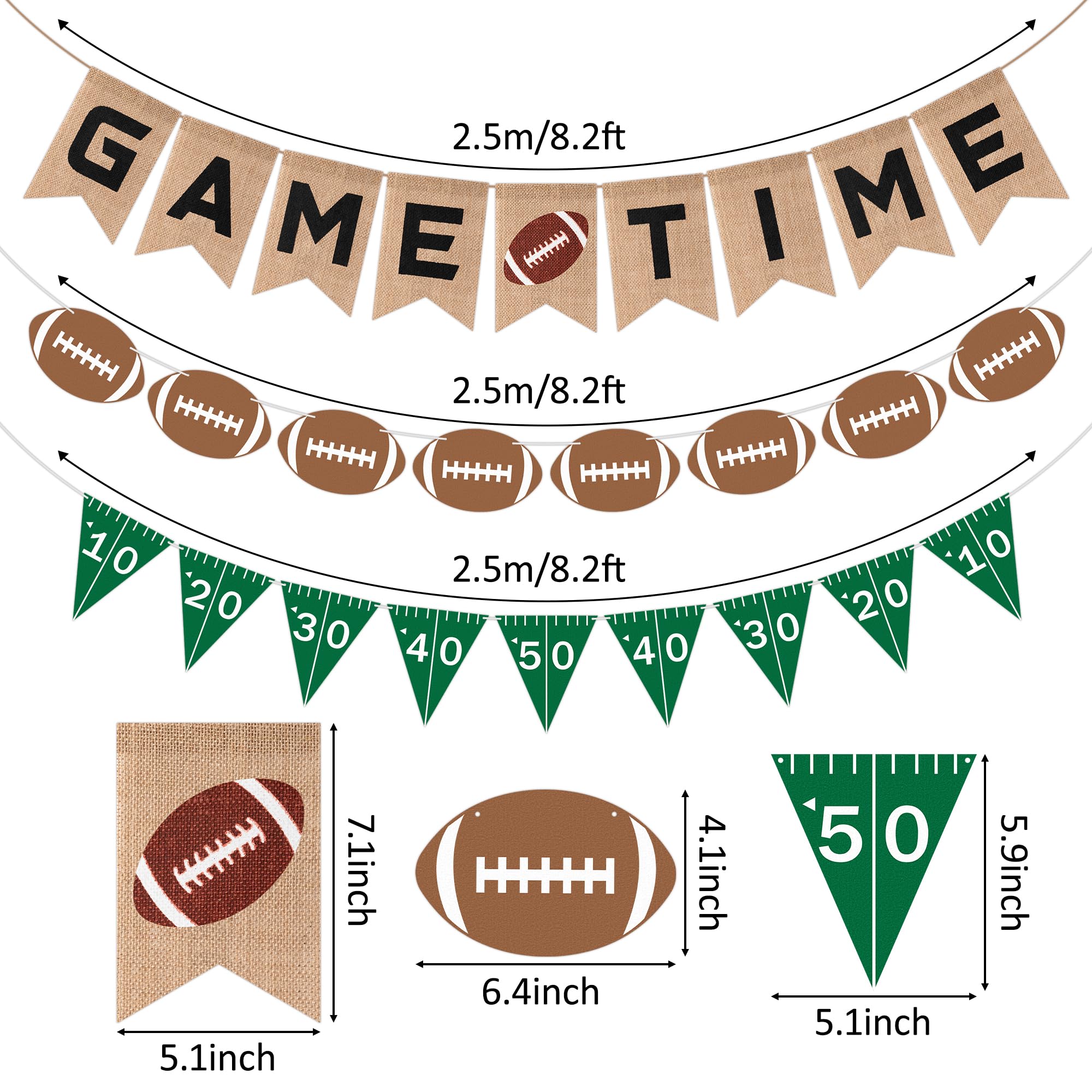 3sscha 3pcs Football Burlap Banners - Football Felt Banner Game Time Yard Line Hanging Decoration Sports Rustic Bunting Flag Photo Prop Backdrop for Baby Shower Game Day Birthday Party Favor Supplies