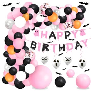 halloween pink birthday party decorations balloon arch foil balloon banner bat hanging swirl for halloween happy boo day baby shower party supplies