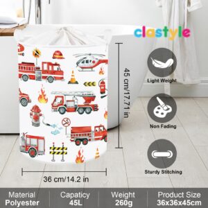 Clastyle Large Red Fire Engine Kid Laundry Hamper for Boy Collapsible Dog Clothes Toy Storage Basket with Lid for Nursery