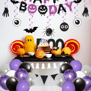 Halloween Birthday Party Decorations Balloon Banner Paper Pompom Cake Topper Hanging Swirl for Halloween Happy Boo Day Party Supplies